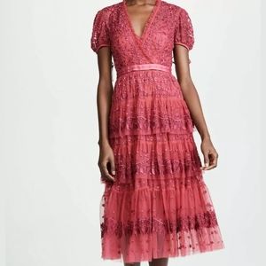 NEEDLE & THREAD pink LAYERED LACE dress